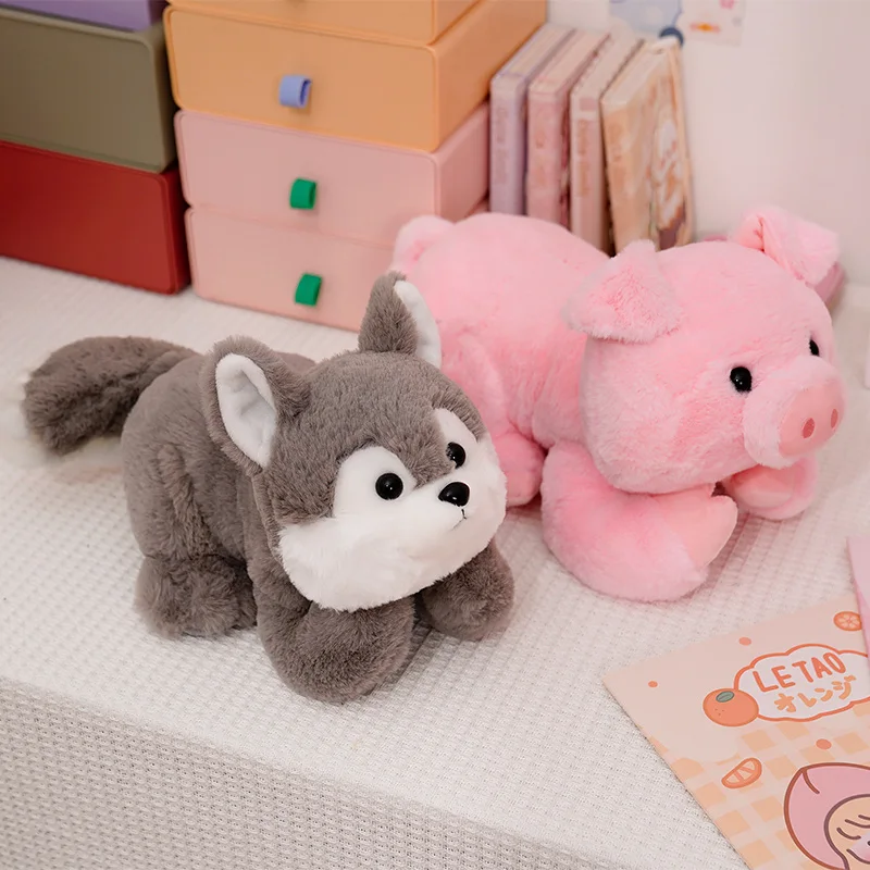 

30/35CM Kawaii Lying Husky Monkey Pig Duck Plush Toys Stuffed Doll Lovely Animal Cartoon Toys for Children Christmas Gift