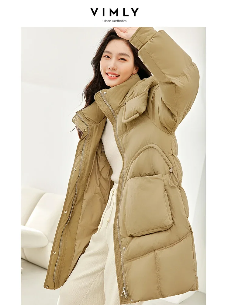 Vimly Lightweight Warm Duck Down Jacket for Women 2023 Winter Thick Hooded Stand Collar Female Long Down Coat Outerwears 50703