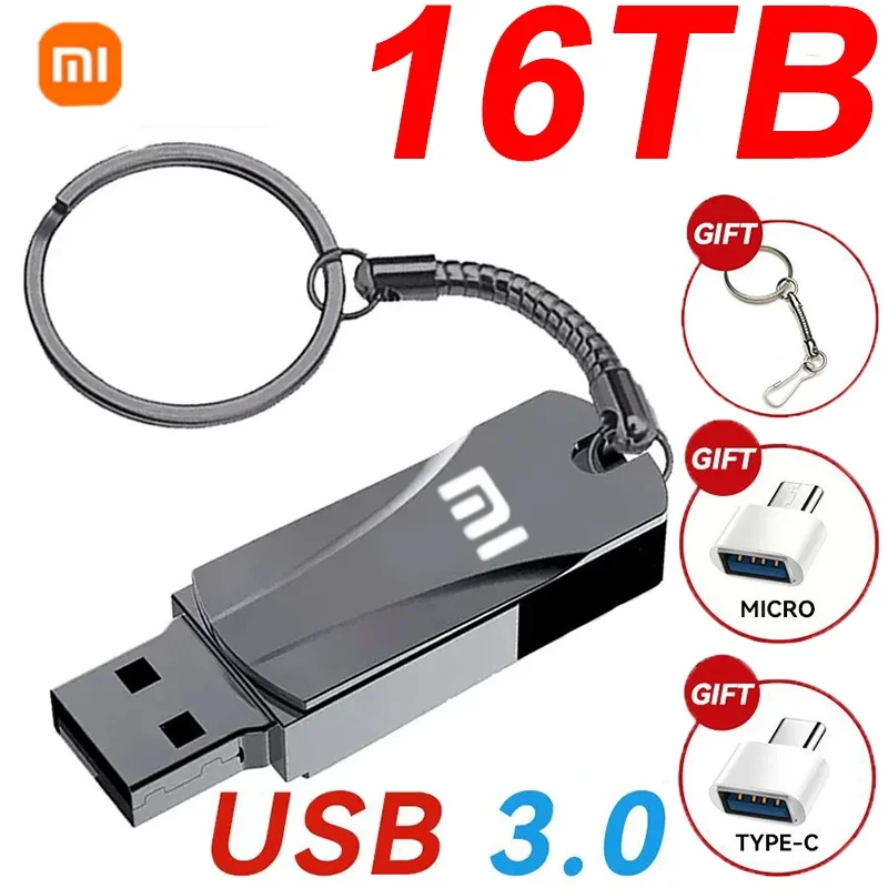 Xiaomi 16TB 8TB U Disk Metal Flash Drive USB 3.0 High Speed File Transfer 4TB Ultra-large Capacity Waterproof Computer USB Stick