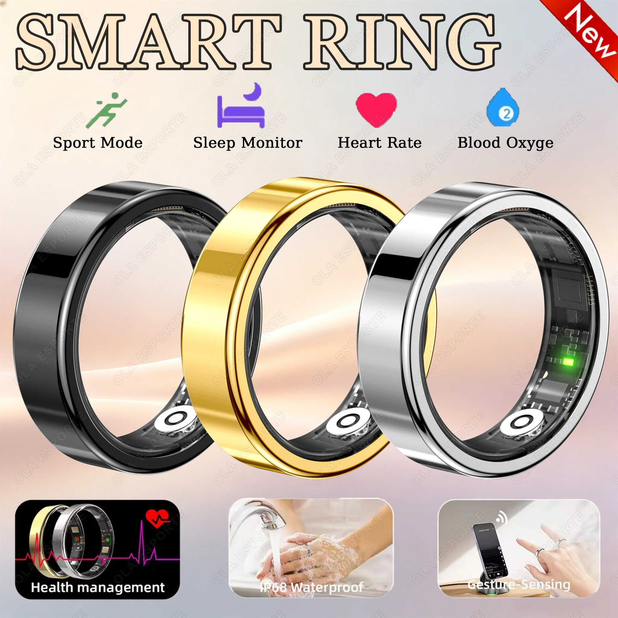 2026 New Smart Ring Men Women, Heart Rate Blood Oxygen and Sleep Monitor Smartring IP68 & 5ATM Waterproof, Multi-sport Mode Ring 1