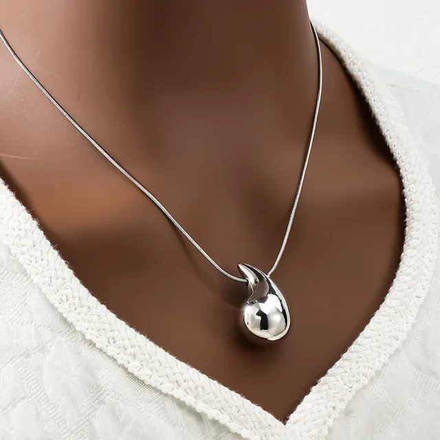 Water Drop Shape Jewelry Set 2 Pcs Necklace Stud Earrings For Women Gold Silver Color Zinc Alloy Simple Style Woman Jewelry Gift 6