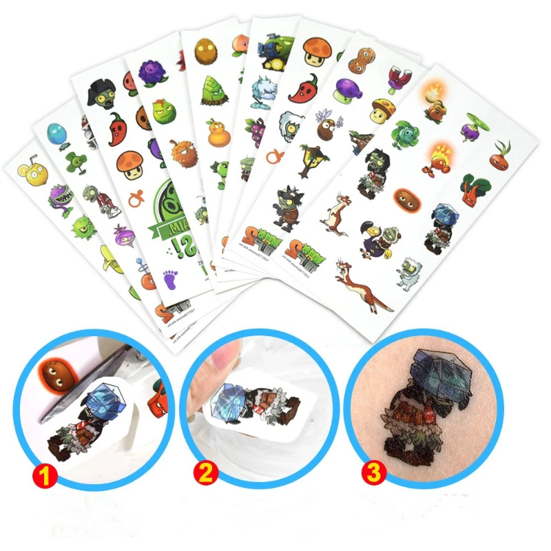 9 Sheets Plant Vs Zombies Waterproof Temporary Tattoo Sticker Party Supplies tattoo sticker temporary tattoo sticker