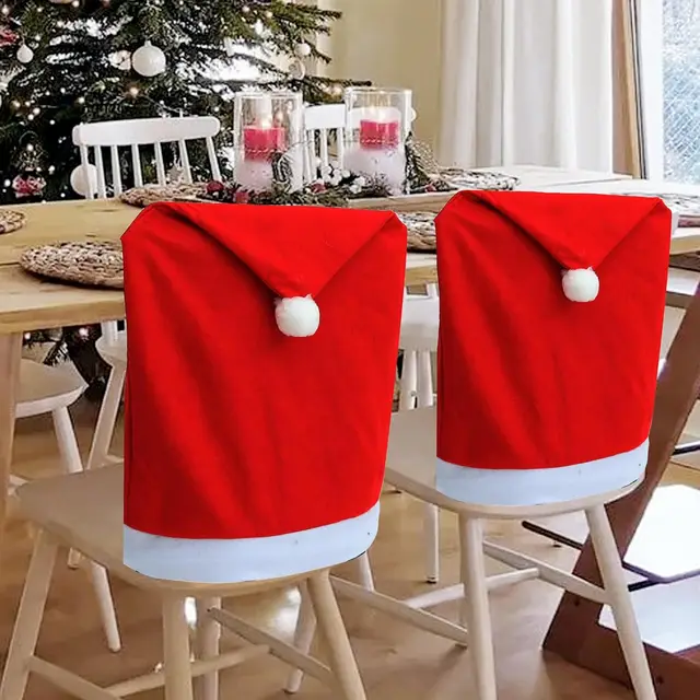 Red Non-Woven Dining Room Chair Cover for Christmas Party and Restaurant Table Decoration 3