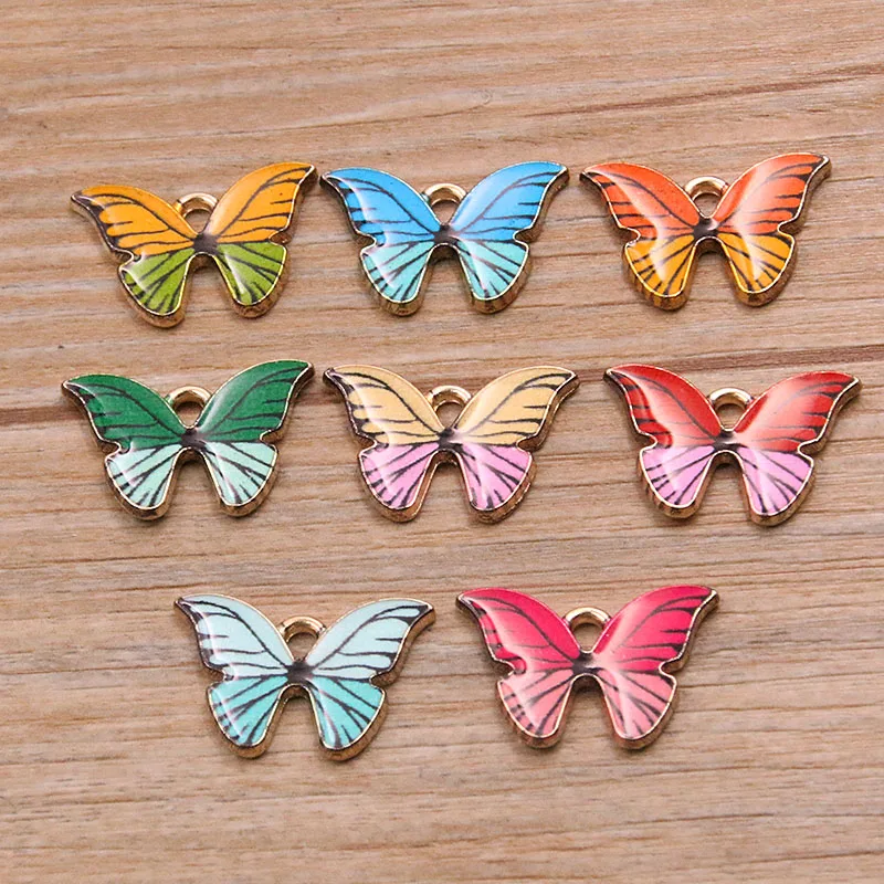10PCS 4 Styles 8 Color Alloy Metal Drop Oil Colorful Butterfly Charms Animal Pendant For DIY Bracelet Necklace Jewelry Making 