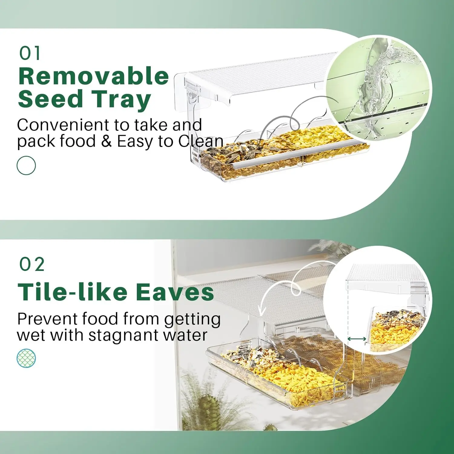 Window Bird Feeder for Outdoors, Transparent Bird House Outside Wild Watching for Garden, Yard, Elderly Kids Viewing