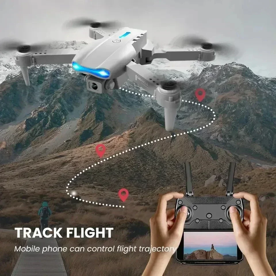 Drone E99 Pro 4K pliable en vol avec caméra HD WiFi FPV, maintenant son altitude grâce à sa batterie 1800mAh