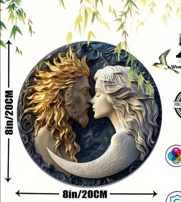 Celestial Sun and Moon Dual-Tone Metal Wall Art - Durable Iron Home and Garden Decoration