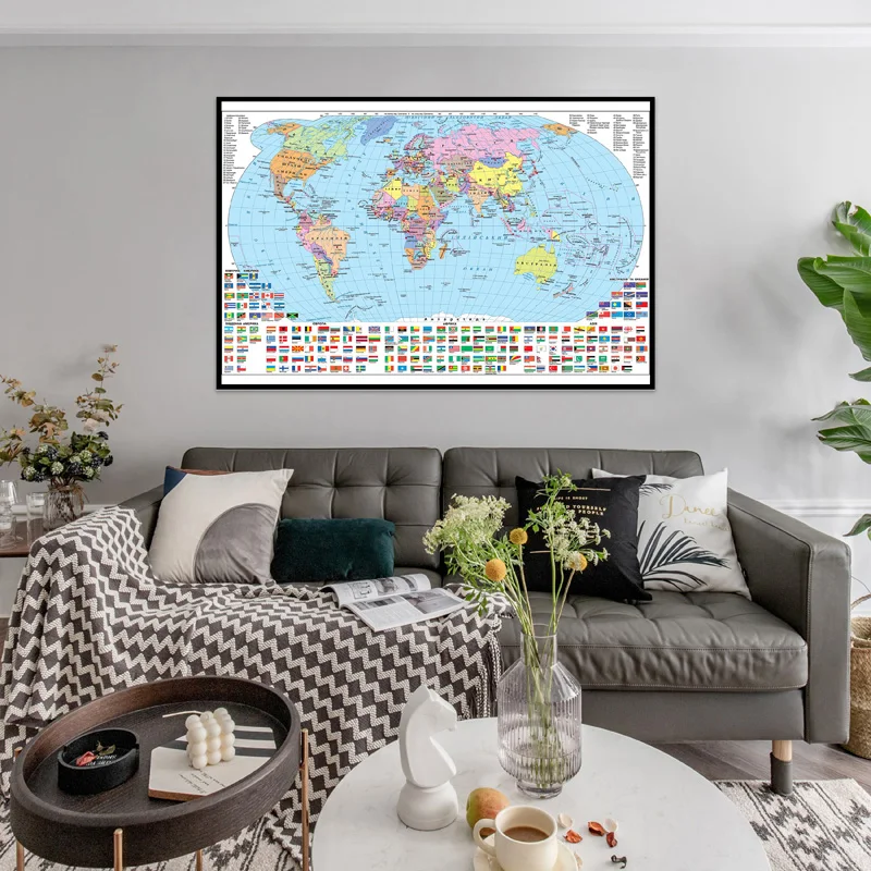 59x42cm A2 Classic Edition World Map Ukrainian Canvas Background Abstract Art Poster Education Decoration School Supplies