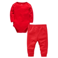 2 Pieces Set 100% Cotton Baby Rompers Red Pink Pants Blank Colors Kids Trousers Plain Newborn Clothing Muslin Bodysuit Clothes 2