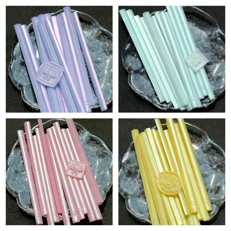 오로라 컬러 씰링 왁스 스틱, 진주 빛 왁스 소재, DIY 인사 카드 봉투, 스크랩북 씰링, 12 개