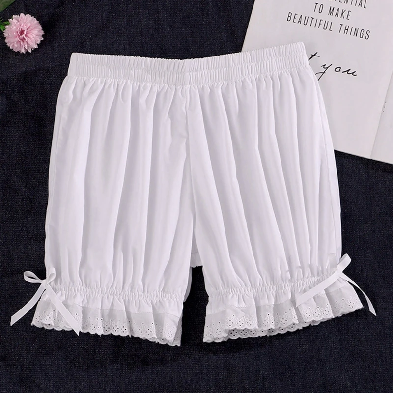 

Women Vintage Victorian Gothic Bloomers Solid Color Elastic Waist Lace Hem Loose Maid Pumpkin Shorts