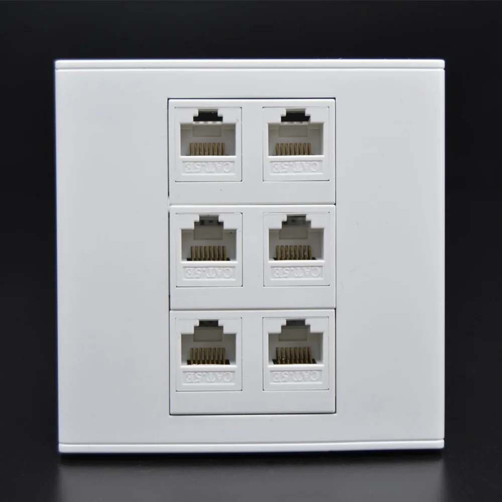 

86 Type 6 Ports CAT5E RJ45 Wall Plate Electronic Wall Mounting Plate Internet LAN Connector Cover for Computer Laptop Network