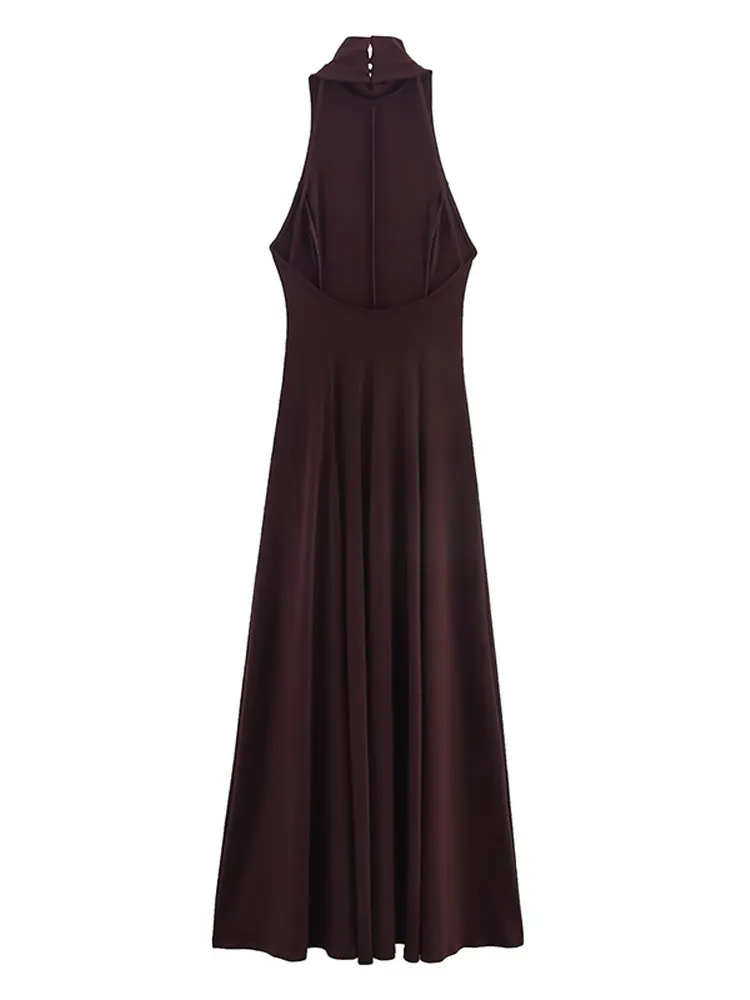 Backless Halter Samt Langes Kleid Frauen Sexy Ärmellose Taille Cinching Großen Rock Party Abendkleider Chic Damen Vestido Longo – Detail 9