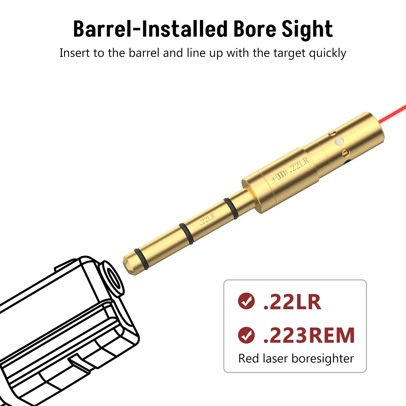 MidTen .22LR Laser Bore Sight End Barrel Red Boresighter with 4 Sets of Batteries and Spare O-Rings For Pistol Rifle Shotgun