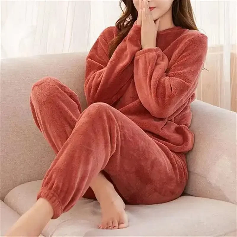 

Women Velvet Pajama Set Fleecing Warm Loose Top And Elastic Waist Pants Home Casual Warm Woolen Suit Women 2024 Autumn Winter