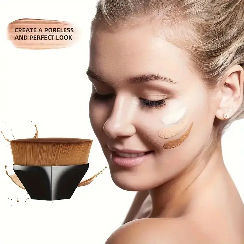 Nova Glam Essentials Kabuki Tanning Brush – Silicone Cleaning Pad & Self-Tanner Applicator