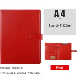 Sleek Black Leather Padfolio with Clipboard and Document Organizer (Red Metal Clip)