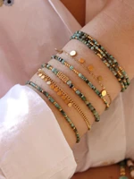 Vlen Natural Stone Turquoises Bracelets for Women 2mm/3mm/ beads 18 K Golden Plated Bracelet Minimalist Pulseras Boho Jewelry