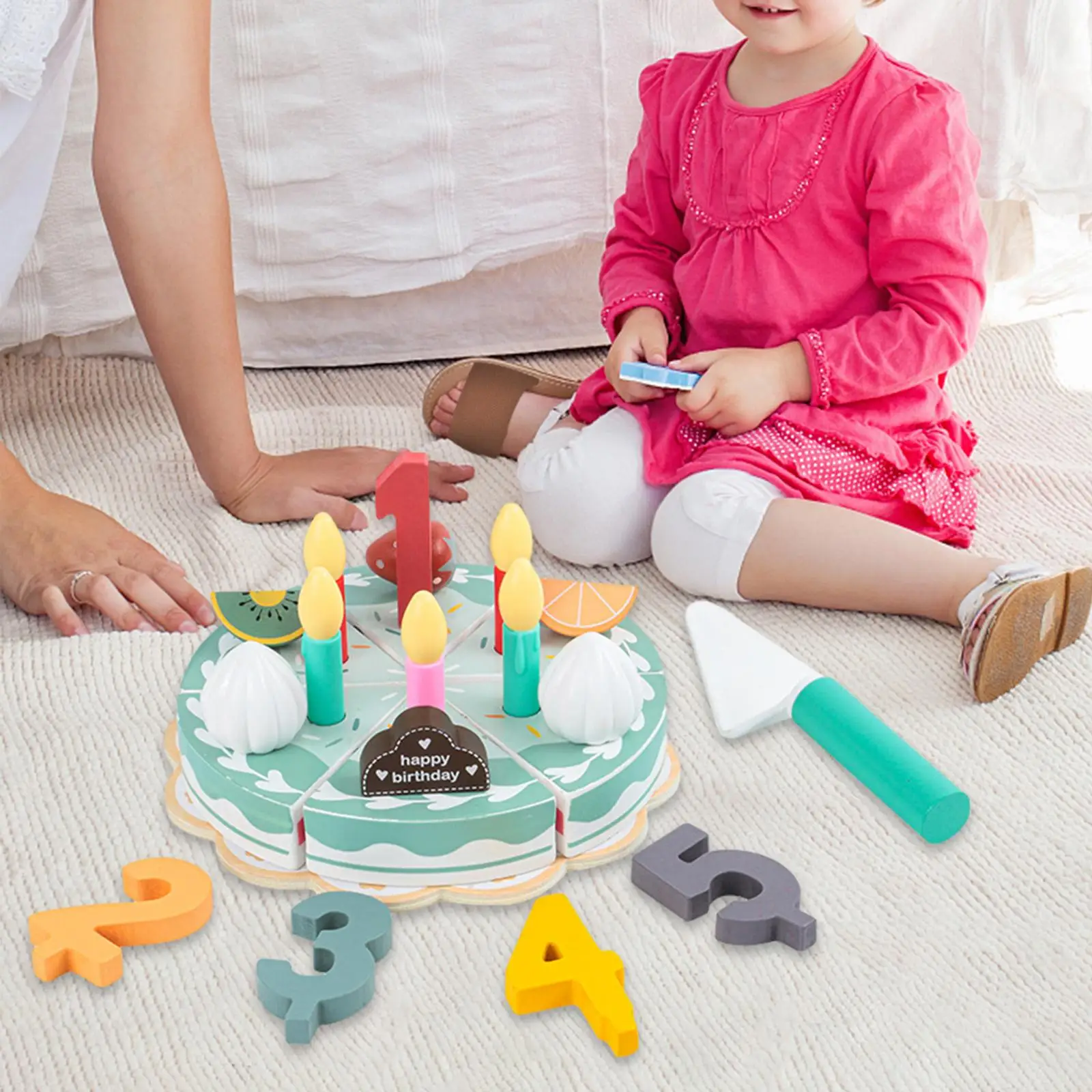 

Wooden Cutting Birthday Cake Toys Food Toy for Boys Girls Preschool Toddlers