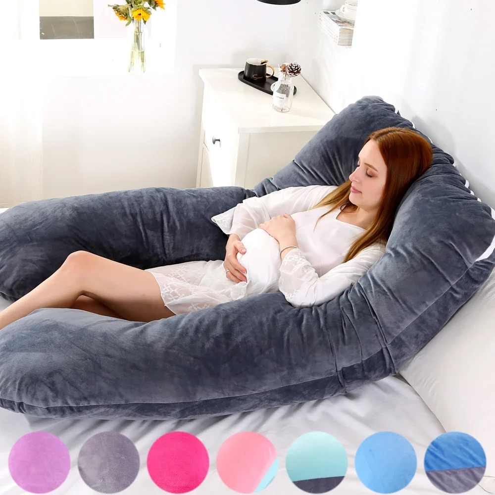 Meiz Cuscino per gravidanza completo con fodera in velluto ipoallergenico – Cuscino premaman per il corpo 152 cm (grigio classico
