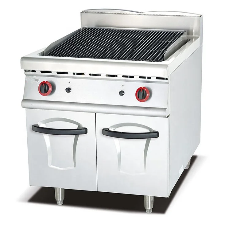 

Commercial Restaurant Kitchen Cooking Equipment Gas Lava Rock Grill With Cabinet