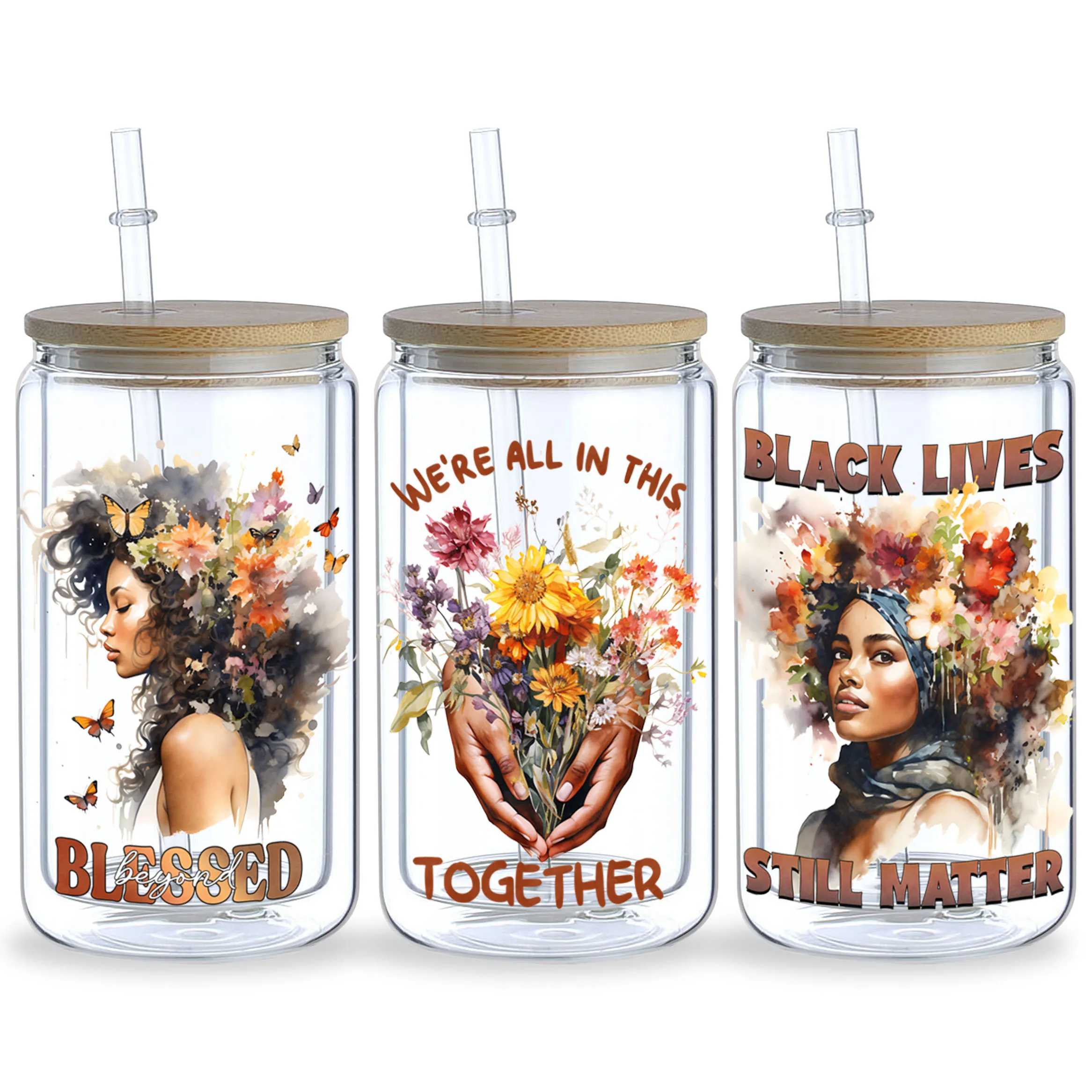 Black Queen UV DTF Cup Stickers 5 Sheets Glass DTF Transfer Stickers Waterproof Wipe Transfer Paper for 16 oz Glass Mugs
