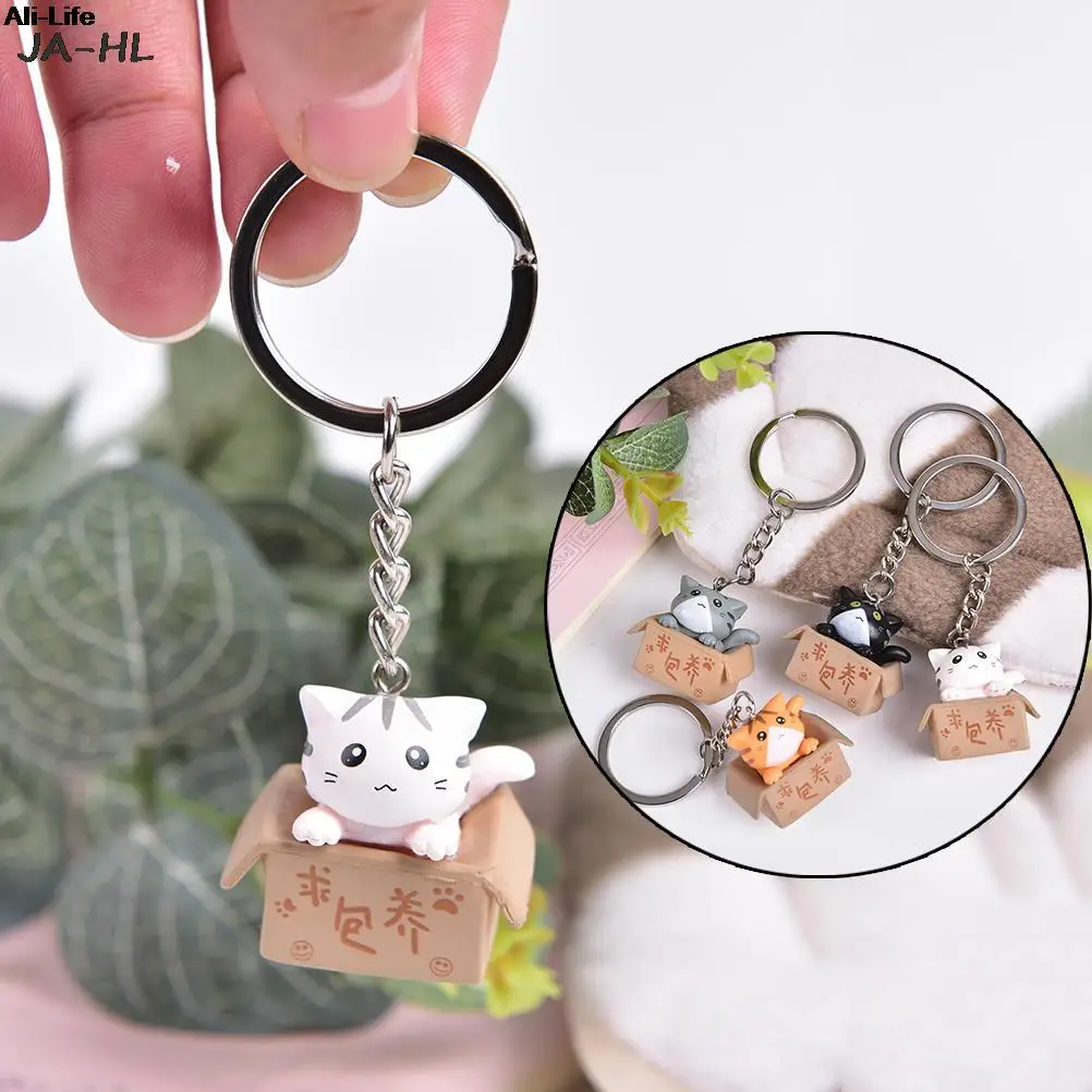 

1pc New Creative Personality Cute Little Cat Box Keychain For Women Men Keychain Bag Pendants cute gift for friend hot sale