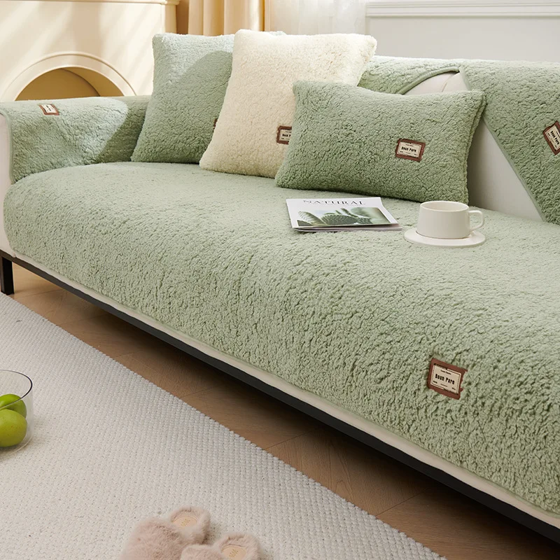Wool Sofa Cover Cloth Universal Living Room Sofa Towel Plush Non-Slip Thickened Warm Breathable Cushions