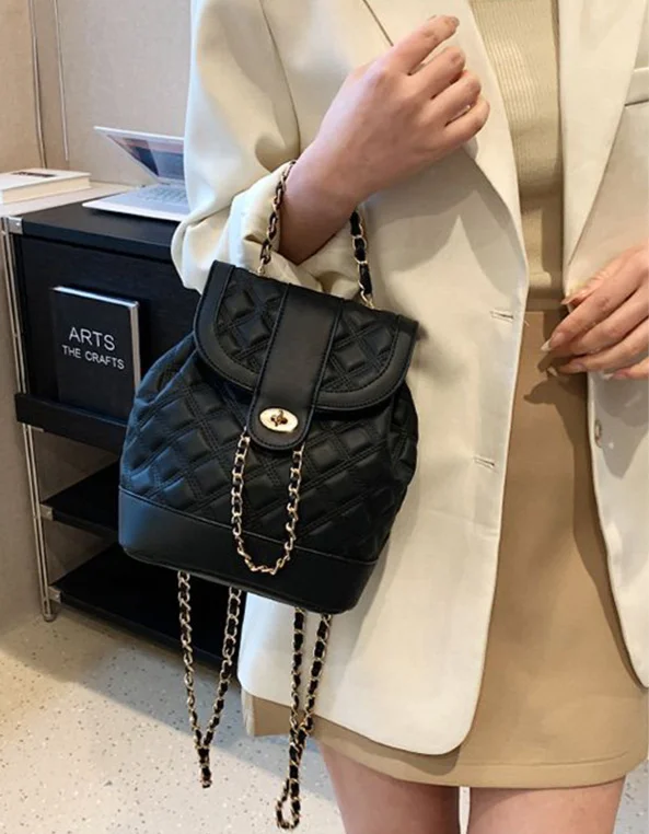 2024 new Korean version small fragrant w, Instagram style student double backpack, diamond grid chain backpack for_voghion.com