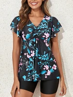 Floral Tankini 2025 Two Pieces Ruffle Swimsuit Women With Shorts High Waist Swimwear Female Bathing Suit Mayo Beach Bathers