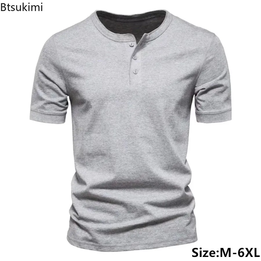 

Fashion New Men's Cotton Henley T-Shirt 2024 Casual High Quality Summer Man Short Sleeve Solid Tee Slim Sport Basic Tops for Men