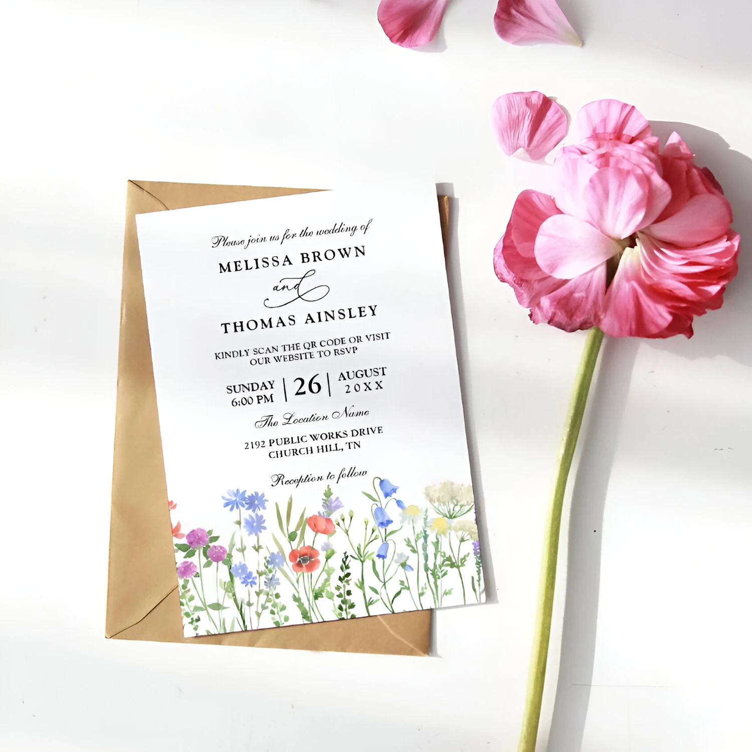 Country Wedding Invitation Personalized Wedding Invitation Card Invitations for Elegant Wildflowers 20pcs
