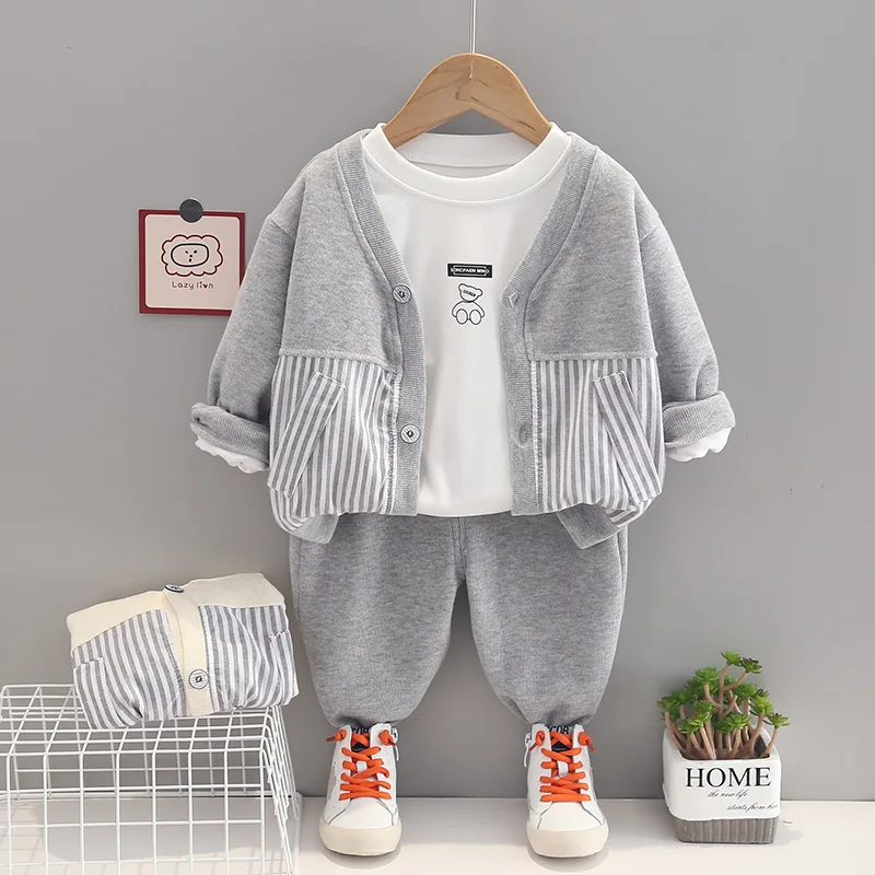 

Boys Clothes Sets Spring Autumn 2023 Children Cotton Jackets T-shirts Pants 3pcs Tracksuits For Baby Boy Casual Suit Kids Outfit