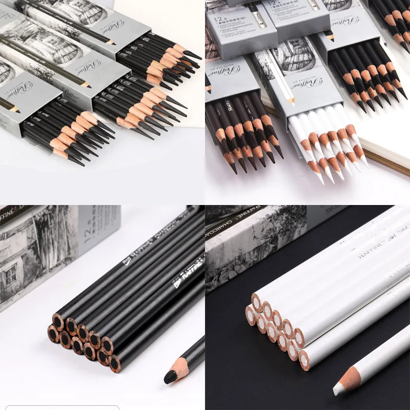 12Pcs/Set Soft Medium Hard Black HB Sketch Charcoal Pencil White Sketch Drawing Painting Art Supplies Professional Tools 2