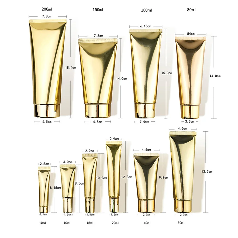 

Gold 10ml 20ml 50ml 100ml 200ml Aluminum Plastic Squeeze Tube Empty Cream Lotion Soft Bottle Refillable Cosmetic Container