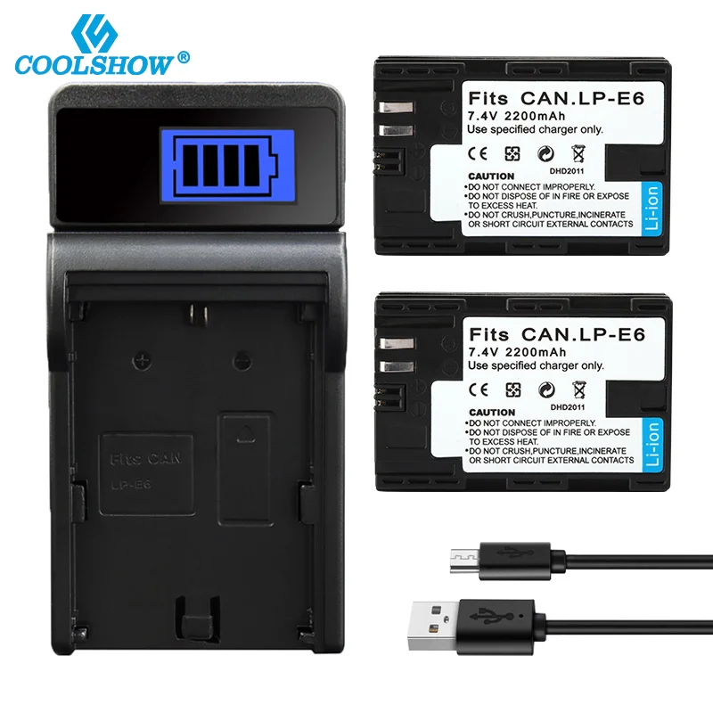 Lp-E6 Lp E6 Caricabatteria Per Canon Eos 5Ds 5D 6D 7D 60D 60Da 70D Mark Ii Mark Iii 80D Xc10 Dslr 2200Mah Batterie