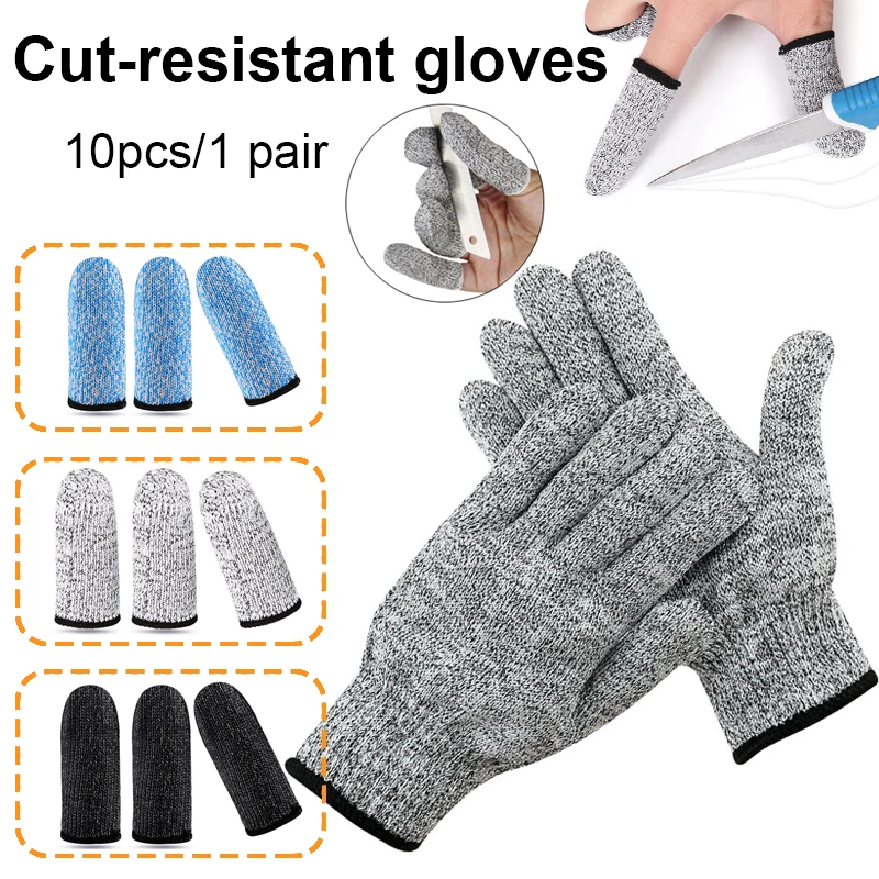 10pcs/1 pair Safety cut resistant gloves finger sleeve kitchen gardening scratch resistant cutting thumb knife finger protector
