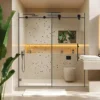 Frameless 56-60" W x 74" H Single Sliding Shower Door, Matte Black, 5/16" SGCC Tempered Glass, Soft-Close, Adjustable Width 1