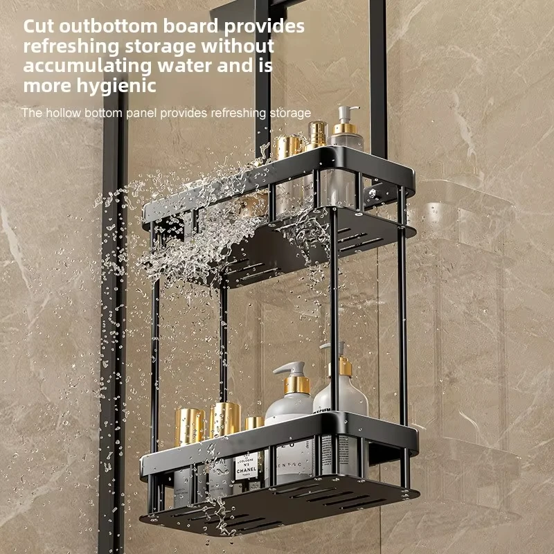 1 2tiers Bathroom Punch Free Wall-mounted Storage Rack Shower Room Over The Door Toiletries Organizer Bathroom Hanging Shelf