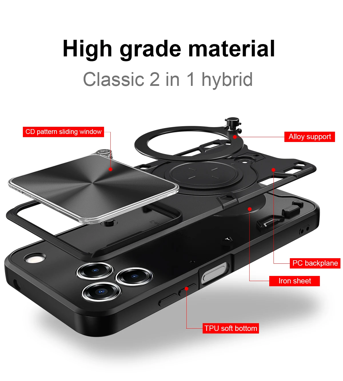 Shockproof Kickstand Protective Phone Case with Lens Camera Protector