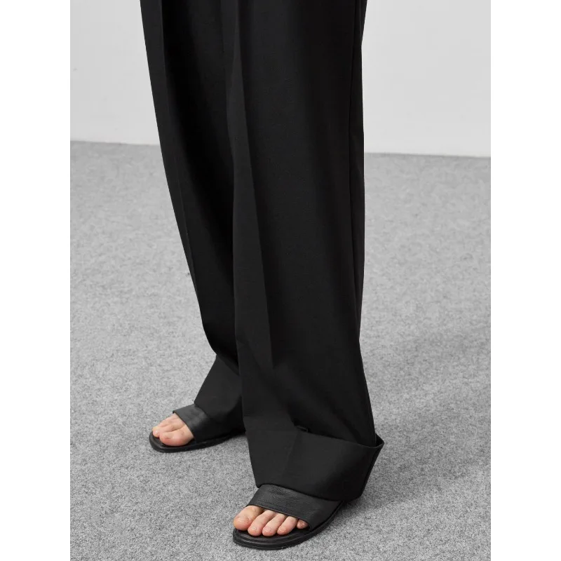 Deeptown Elegant Vintage Formal Suit Pants Woman Old Money Autumn Wide Leg Black High Waist Korean Fashion Slacks Office Ladies
