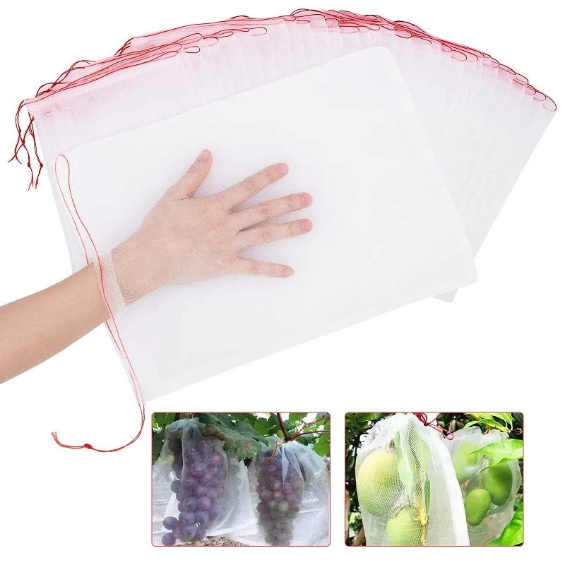 100PCS 과일 그물망 가방, 끈이 달린 정원 그물망 가방, 과일 나무 가방, 과..
