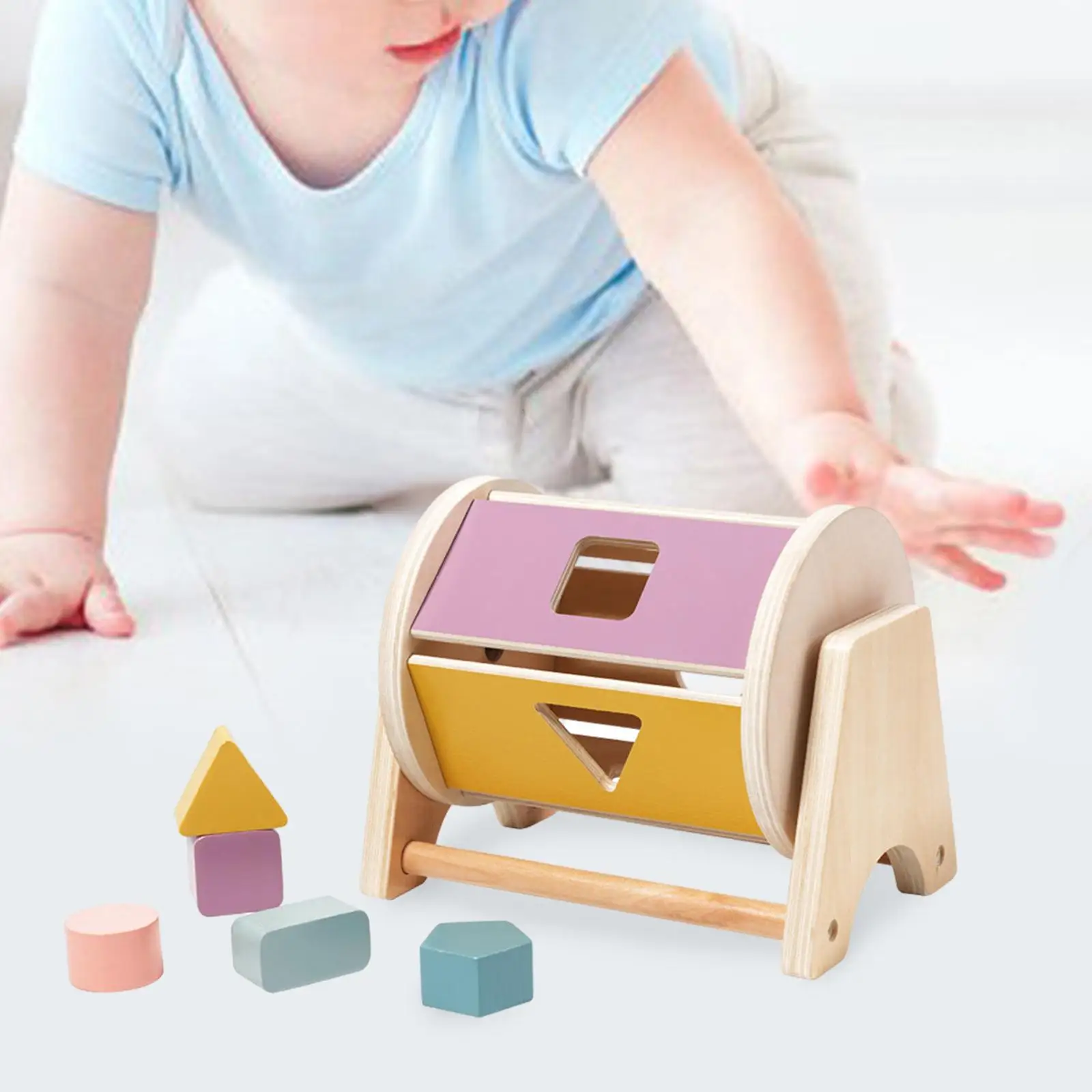

Wooden Rolling Drum Toy Rainbow Montssori Drum Rolling Educational Toy Montessori Spinning Drum for Kids Ages 6-12 Month Baby