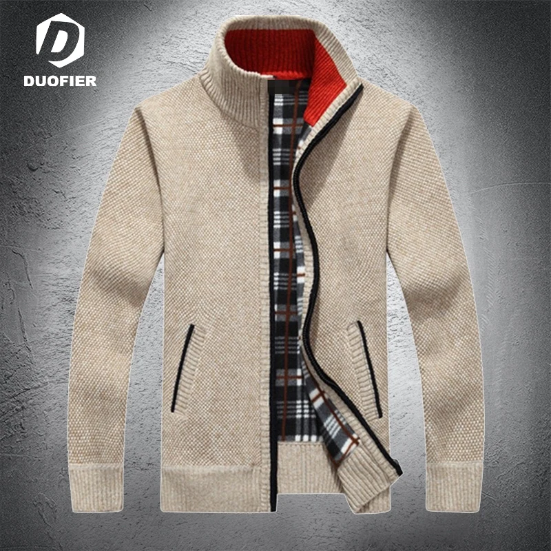 

Men Patchwork Knitted Sweater Stand Collar Zipper Pocket Cardigan Sweaters Casual Slim Fit Thickened Coat Outdoor Streetwear Top