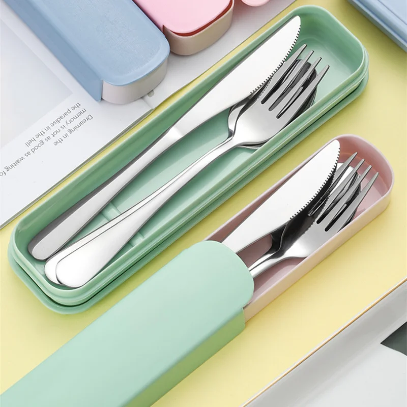 Portable Stainless Steel Cutlery Suit With Storage Box Chopstick Fork