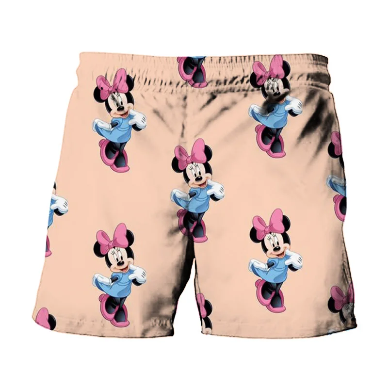 2024 Summer Harajuku New Disney Brand Cute Mickey And Minnie Anime Print Men's Swimwear Beach Shorts Fashion Casual Kids Shorts 3