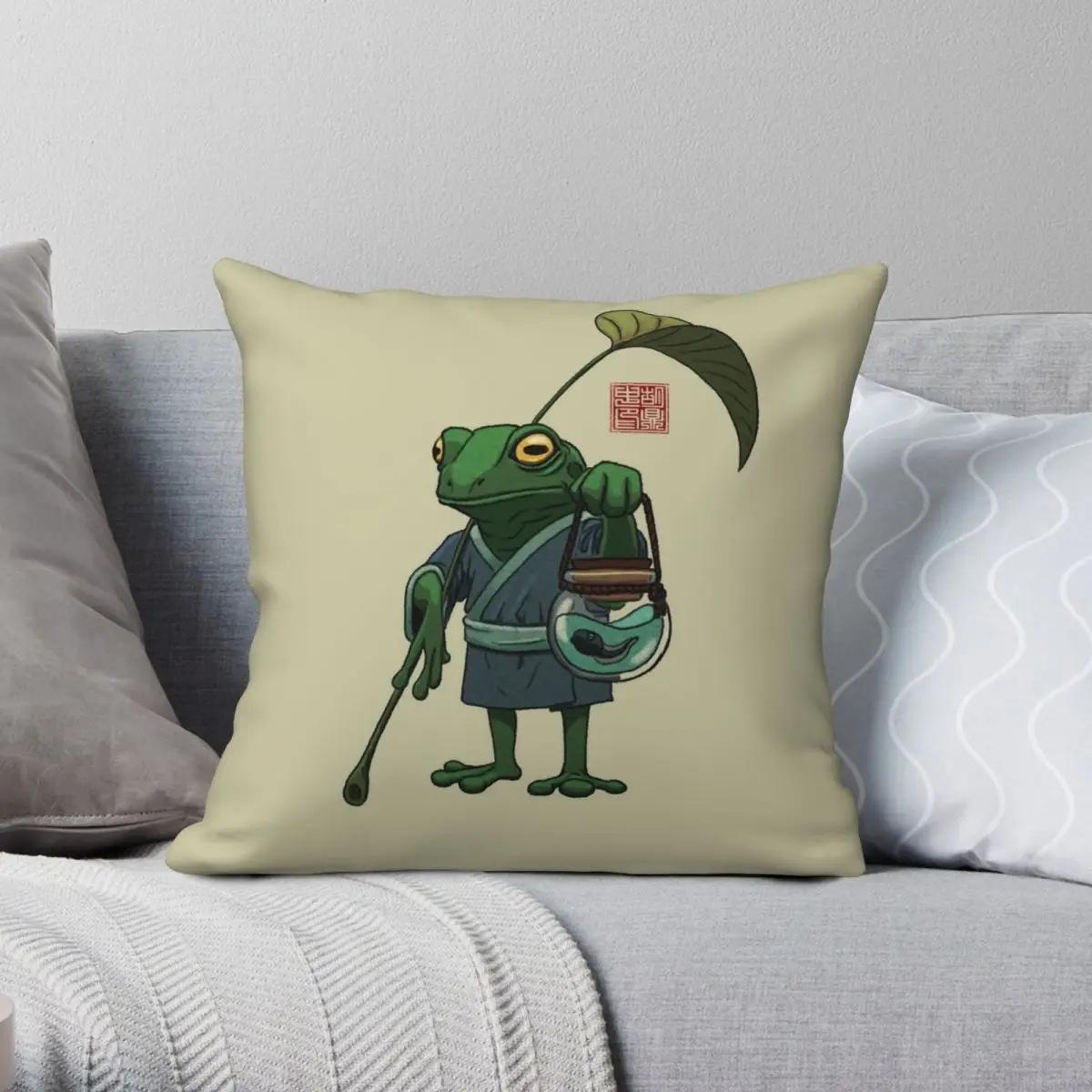 

Квадратная наволочка A Frog And His Son Tadpole из полиэстера и льна