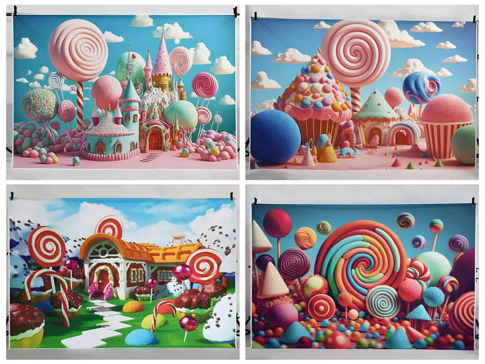 Description Picture 2 of itemMOON.QG Birthday Balloons Photozone Backdrop Girls Princess Castle Candyland Party Decoration Background Baby Photography Props