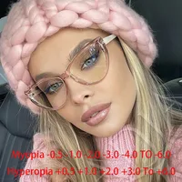 Retra Cat Eye Frame Clear Lens Glasses Simple Myopia Nerd Spectacles Degree -0.5 -1.0 -2.0 -3.0 -4.0 to -6.0 2