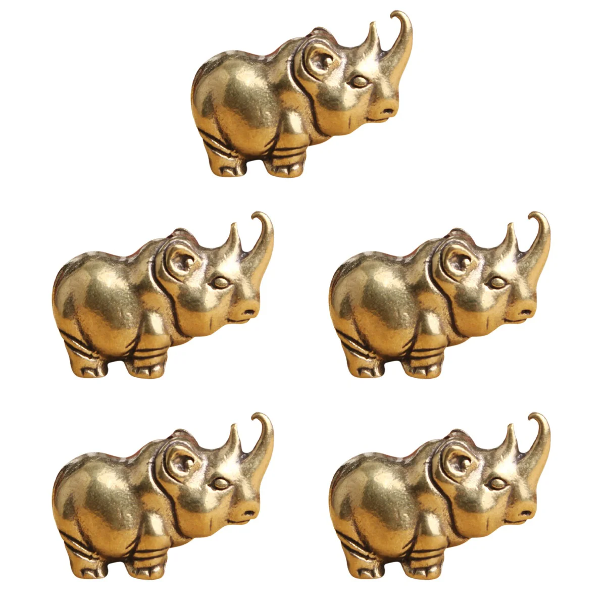 

5 Pack Rhinoceros Copper Ware Brass Keychain Keyholder Craft Decor Desktop Ornament Bag Pendant Ring